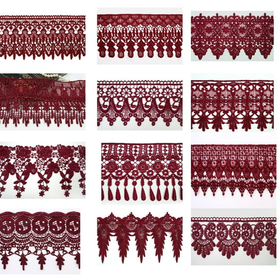 3" 4" 4.5" 4.75" 5" 5.75" 7.5" Burgundy Embroidery Venice Lace Trim by Yard