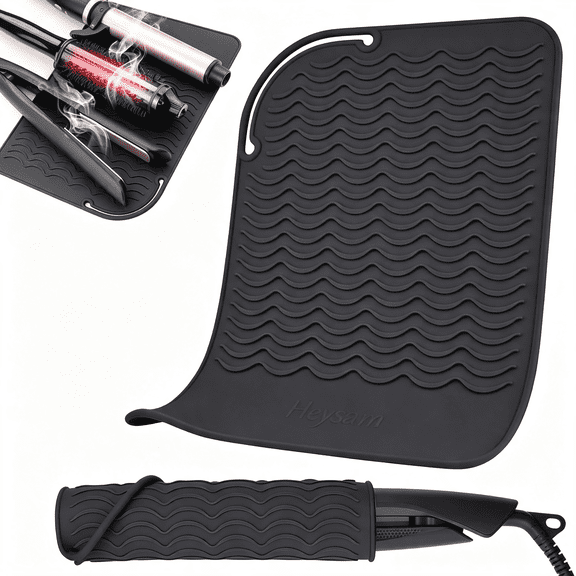 BPPEG Large Silicone Heat Resistant Mat Pad for Flat Iron and Hair Straightener 2-In1,Suitable Hot Hair Tools and Curling Irons Mat,Versatile Silicone Mat for Hair Tools,Black