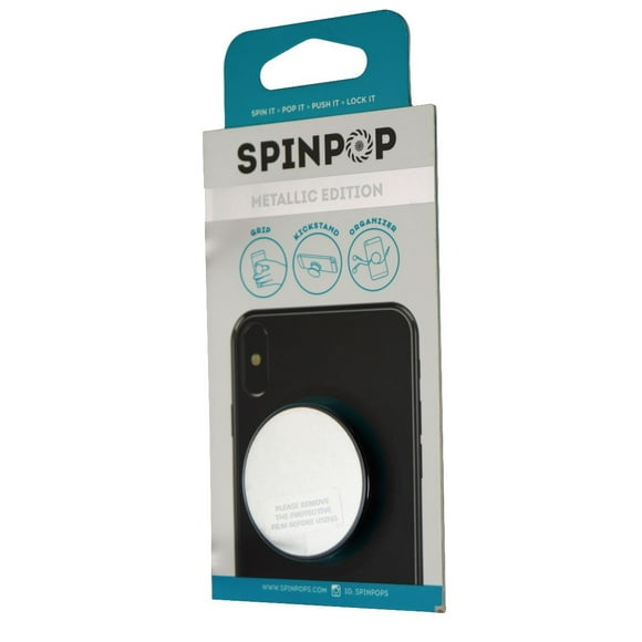 SpinPop Metallic Edition Grip and Stand for Phones - Metallic Silver