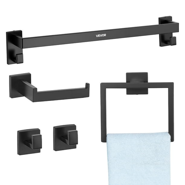 VEVOR - Juego de 5 accesorios de baño, barra para toallas de 24 pulgadas, color negro mate