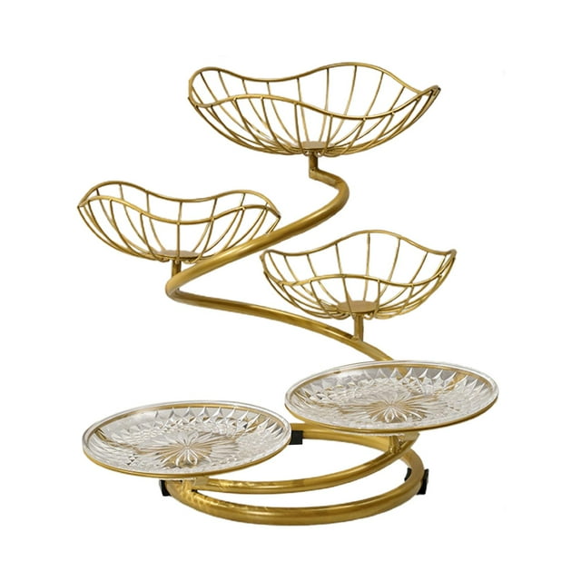 Cesta de frutas de 5 niveles, organizador de almacenamiento, soporte para encimera, bandeja para servir de gran capacidad, soporte creativo de alambre , cesta de oro 3 perfecl canasta de frutas