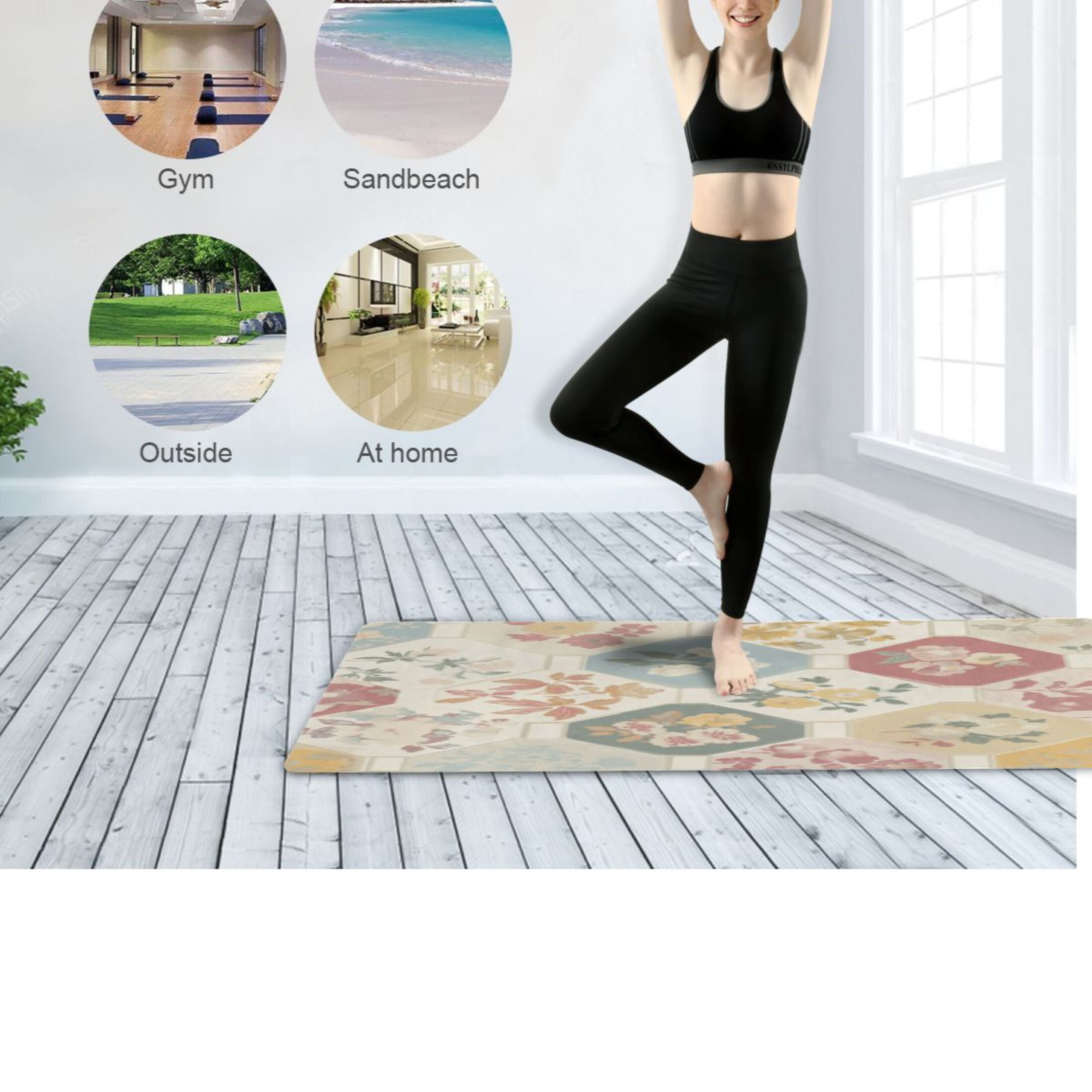 BZSMCE Yoga Mat Women Fitness Mat Vintage Floral Harmony Pattern