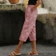 thumbnail image 2 of TaTaai Women Cotton Linen Casual Straight Leg Capri Pants Printed Design Elastic Waist Side Pockets Lightweight Breathable Machine Washable No Fading Daily Outdoor Street Wear Gift, 2 of 8