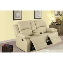 Lifestyle Furniture Sectional Recliner Sofa Set Bonded Leather 3 PCS Motion Sofa Loveseat Recliner Couch Manual Reclining Chair with Drop Down Table & Central Console for Living Room (Beige)