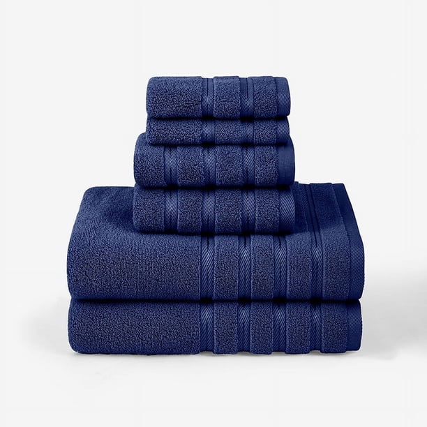 XmhyTop-A Juego de 6 toallas de algodón suaves y absorbentes para el baño, color azul oscuro.