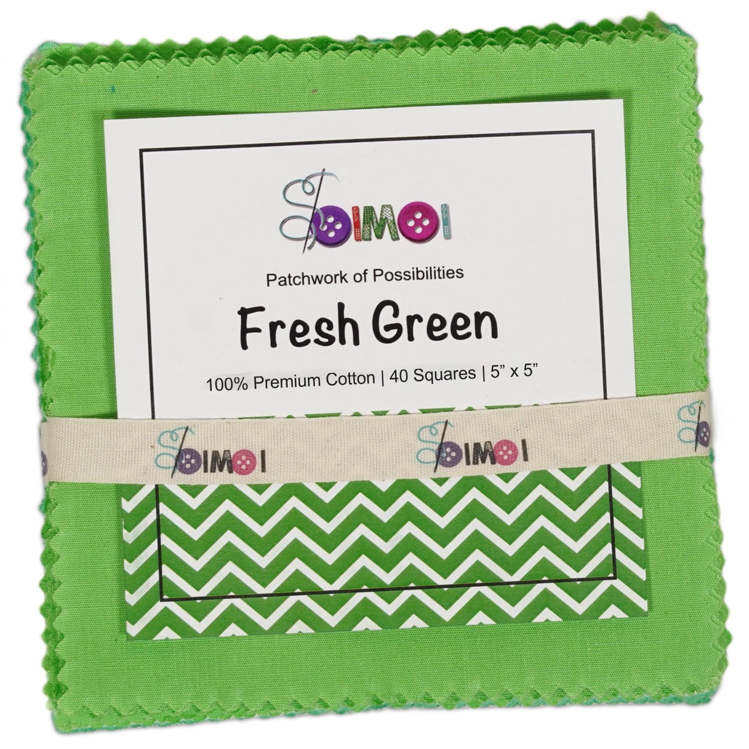Soimoi 40 Pcs Solid Cotton Fabric Squares Bundles Charm Packs for Quilting, Fat Quarter Layer Cakes, Fabric Scraps for Crafts,Precuts Quilt Squares 5 x 5 inches, DIY Fabric Bundle - Fresh Green