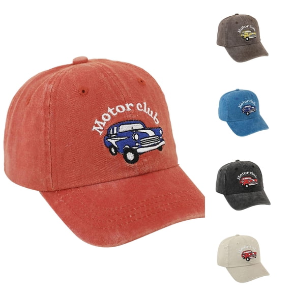 Krdevn Kids Summer Washed Cotton Baseball Cap Vintage Car Motor Club Embroidery Adjustable Soft Brim Outdoor Sun Headwear Unisex for Toddler Boys Girls