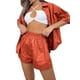 thumbnail image 3 of Sunloudy Conjunto de 2 piezas de verano a juego para mujer, camisa abotonada de media manga de color sólido + conjunto de pantalones cortos con cintura elástica para damas Sunloudy  S M L XL XXL, 3 of 9