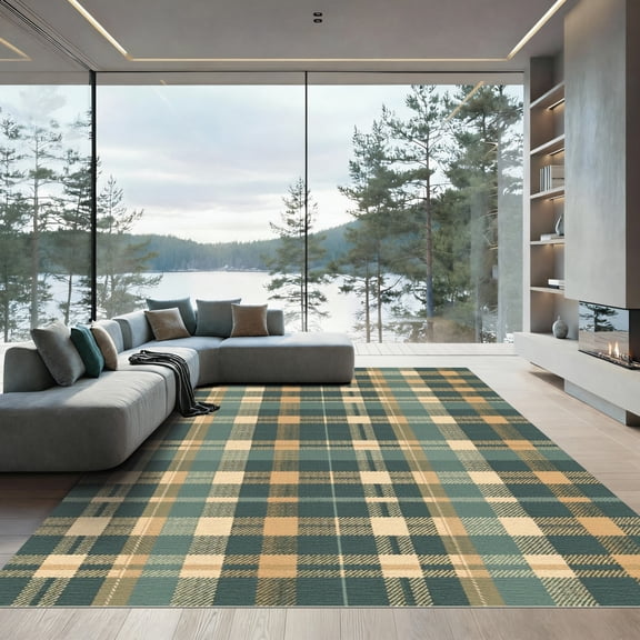 ODIKA 4'x6' Machine Washable Non-Slip Area Rug, Rustic Olive Green High Traffic Rug, Green, 1233876