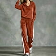 thumbnail image 5 of Tqcoqu Women's 2 Piece Velour Tracksuit,V Neck Hooded Long Sleeve Top & Wide Leg Pants with Side Stripe,Casual Loungewear Plus Size Outfit Set,Orange Women's S-XXL, 5 of 6