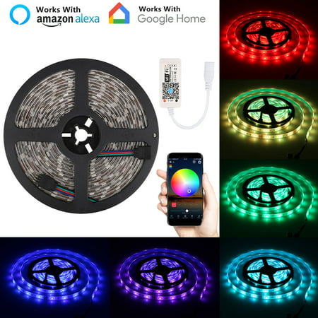 5M/16.4ft LED Strip Lights, TSV WiFi Wireless Smart Phone Controlled Light Strip 5050 LED Lights Sync to Music, Work with Google Assistant Android