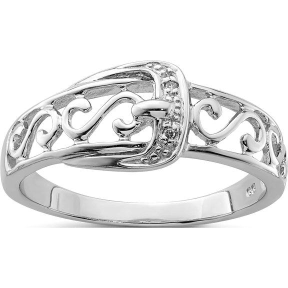 Sterling Silver Rhodium Plated Diamond Buckle Ring (Size 6) Made In India qr4895-6