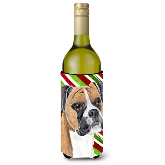 Carolines Treasures SC9350LITERK Boxer Candy Cane Holiday Christmas Wine Bottle Hugger Wine Bottle multicolor