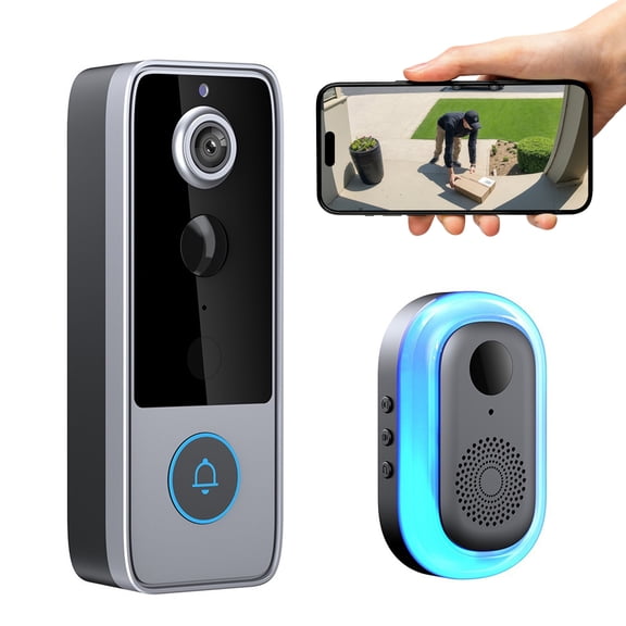 Smart Video Doorbell Camera with Chime Receiver, 1080P HD, 120° Wide Angle, Two-Way Audio, Motion Detection, Color Night Vision, IP65 Weatherproof, Cloud Storage, Wireless Doorbell Camera
