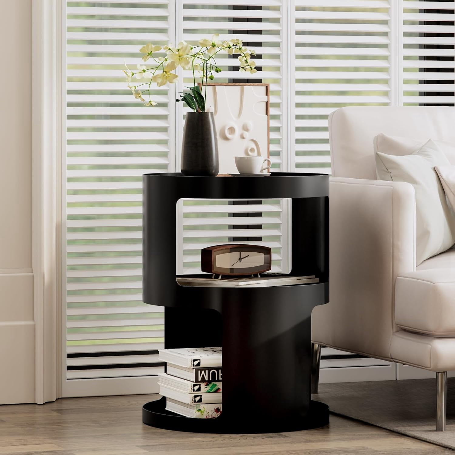 XIV Side Table, Round End Table, Metal Accent Table, Modern Nightstand, Small Bed Side Table for Living Room Bedroom Outdoor Entryway, No Assembly Required