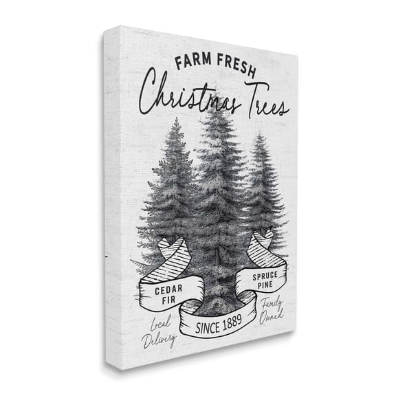 Farm Fresh Pine & Fir Trees Vintage Holiday Advertisement Botanical & Floral Graphic Art Gallery-Wrapped Canvas Print Wall Art