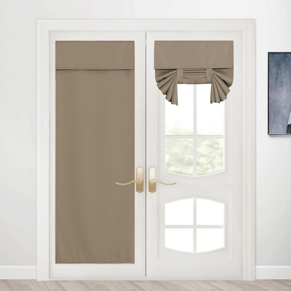 RYB HOME Blackout French Door Window Curtain for Small Window, Adhesive Thick Layer Room Darkening Glass Window Cover for Kitchen Front Door Pricacy, Mocha, W 26 x L 72, 1 Panel