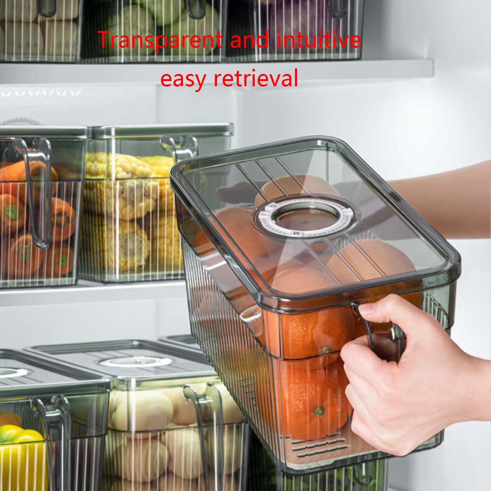 Oasiva Refrigerator Storage Box with Handle Lids Kitchen Plastic Food Container for Fridge Cabinet Fruits Vegetables Meat Eggs