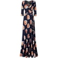 thumbnail image 1 of Bon Rosy, Women's, 3/4 Sleeve V-Neck Printed Maxi Faux Wrap Dress, Navy Orange, S, 1 of 3