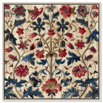 Ivory Floral Embroidery Chic Farmhouse Canvas Wall Art by Art Remedy, Silver Floater Frame, 12"x12"