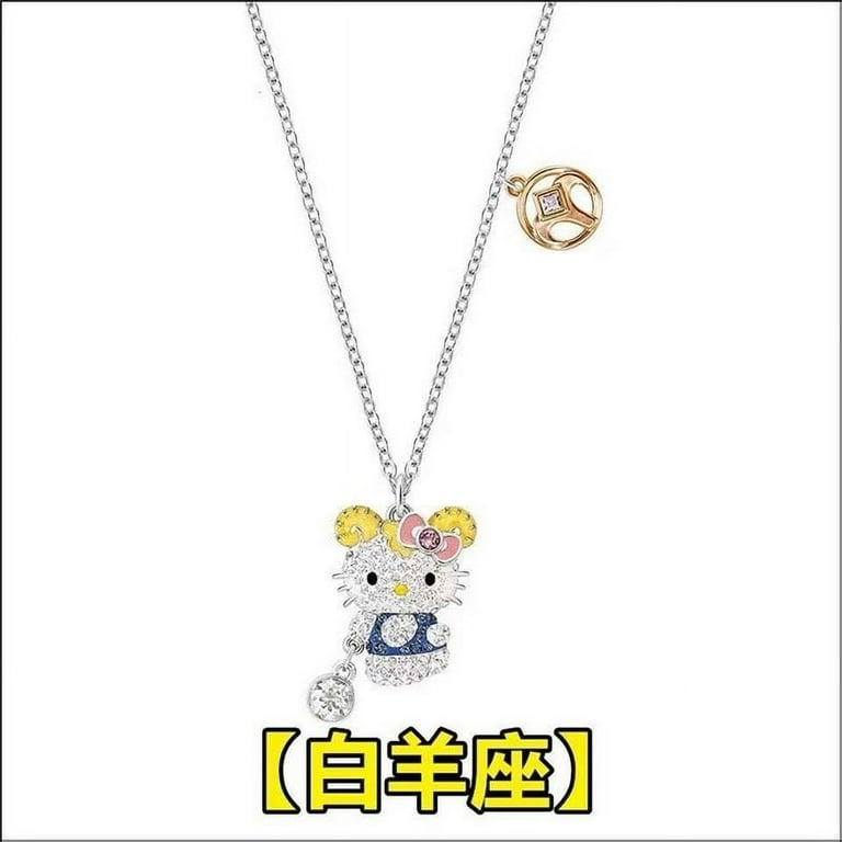 Sanrio Hello Kitty The Zodiac Necklace Kawaii Crystal Kt Cat Libra Aries Virgo Scorpio Pendant Girl Clavicle Jewelry Necklace