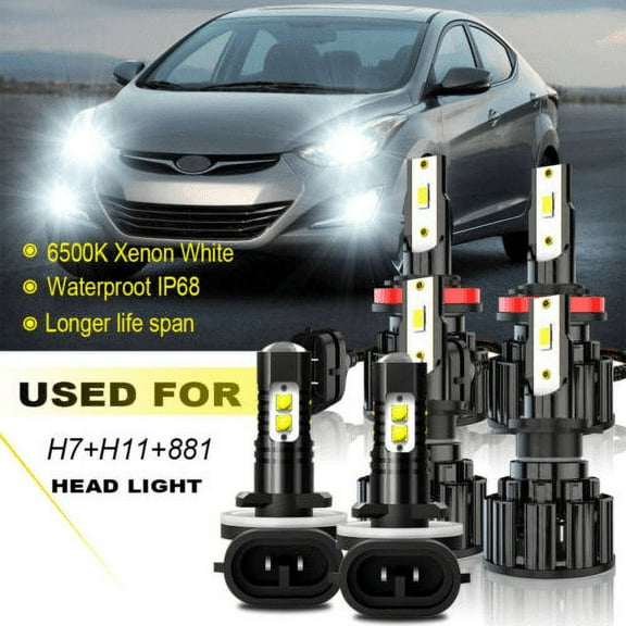 For Hyundai Elantra 2014 2015 2016 Combo LED Headlight Hi Lo Beam Fog Light 6X Bulbs