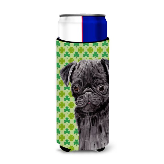 Caroline's Treasures SC9286MUK Pug Black   Shamrock Portrait Hugger for Slim Cans
