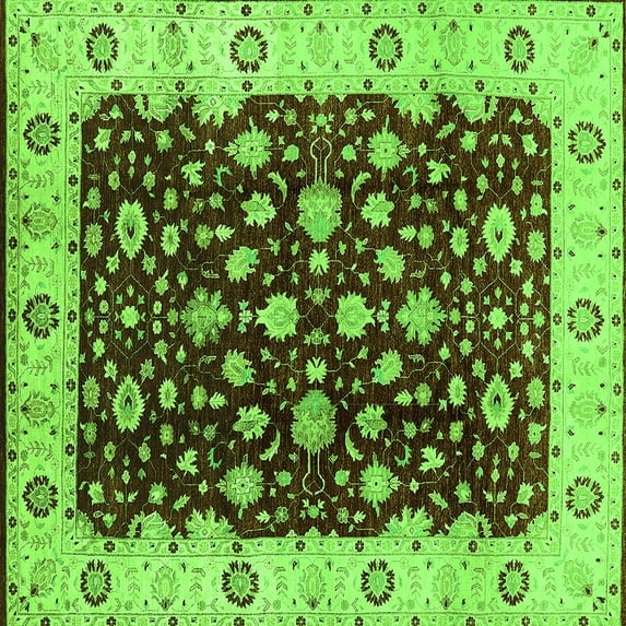 Ahgly Company Indoor Square Oriental Green Industrial Area Rugs, 4' Square