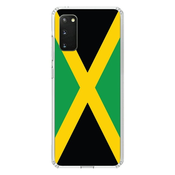 DistinctInk Clear Shockproof Hybrid Case for Galaxy S20 ULTRA / 5G (6.9" Screen) - TPU Bumper, Acrylic Back, Tempered Glass Screen Protector - Jamaica Flag Black Green Yellow - Jamaica