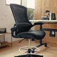 thumbnail image 3 of Mid-Back Black Mesh Drafting Chair with Adjustable Foot Ring and Flip-Up Arms, 3 of 9