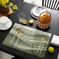 thumbnail image 3 of Sage Green Striped Placemats Set of 8, Modern Abstract Art Wave Moire Gradient Placemats for Dining Table, Place Mats for Kitchen Tabletop, Waterproof Wipeable Dining Table Mats Set, 3 of 9