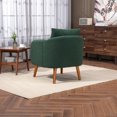thumbnail image 5 of Mid-Century Accent Chair with Back Pillow, Teddy Fabric Upholstered Barrel Chair with Padded Cushion, Comfy Single Sofa with Wood Frame, Leisure Armchair for Living Room Bedroom Office, Emerald, 5 of 9