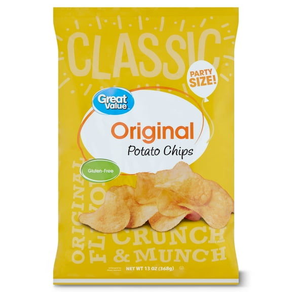 Great Value Party Size Original Potato Chips, 13 oz