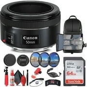 Canon EF 50mm F/1.8 STM Lens (0570C002) + Filter + BackPack + 64GB Card + More (International Version)