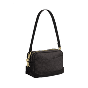 Coach Women's Mini Carey Crossbody Bag in Signature Canvas Gold Walnut Black