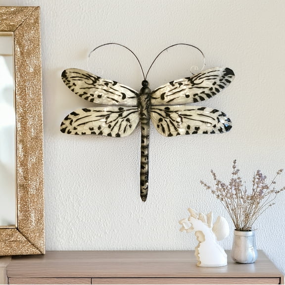 Eangee Home Design Dragonfly Wall Decor Black And White, Capiz and Metal, Indoor / Outdoor Safe, 14x1x12 Inches