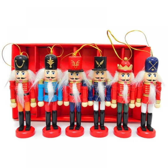 6 Packs Wooden Nutcracker Soldiers, 5" Tall Nutcracker Christmas Decorations, Nutcracker Figures Soldier Hanging Ornaments for Chr