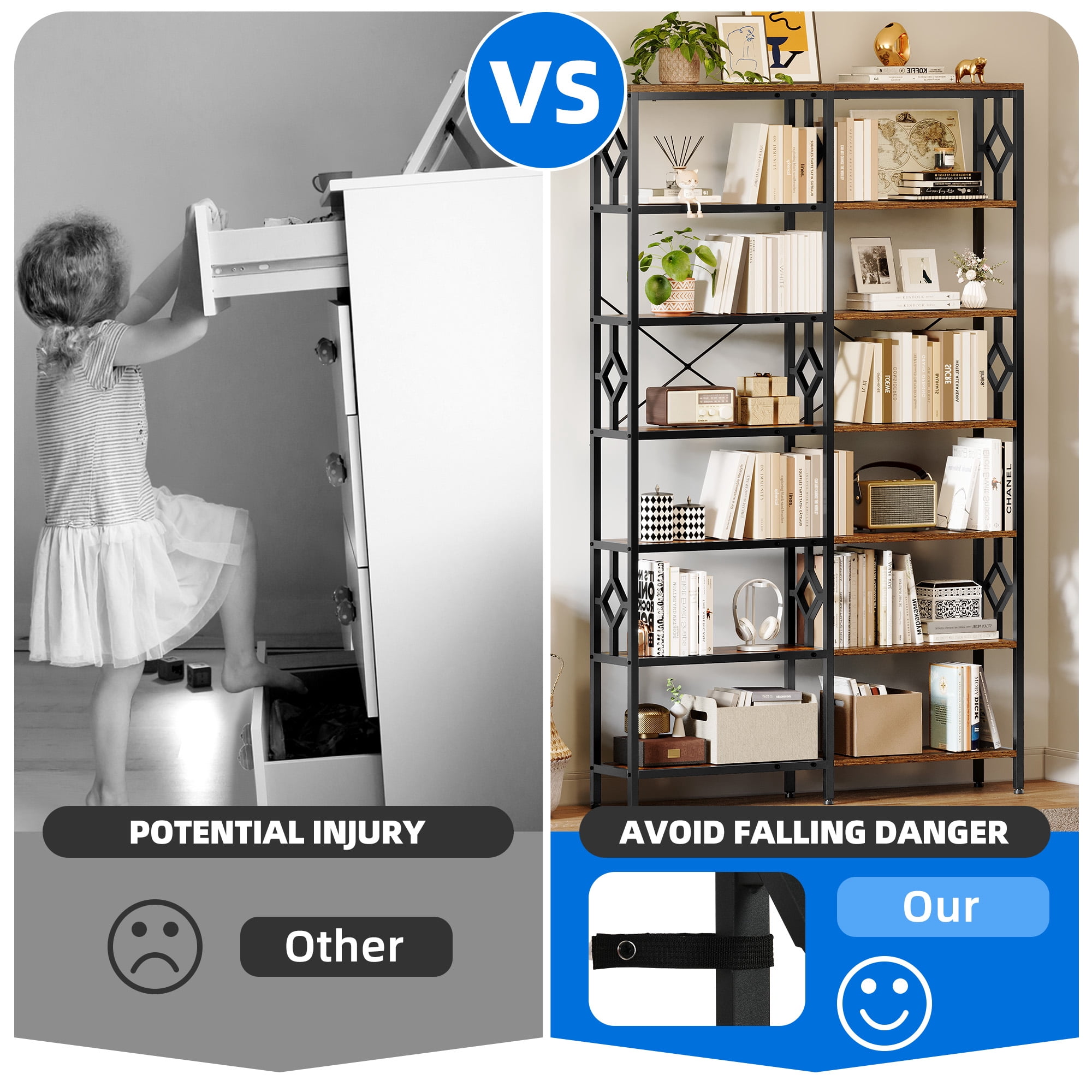 Uforic 7 Shelf Bookcase with Door, Corner Bookshelf with Storage, Standing Storage Cabinet Corner Display Shelf for Living Room, Home Office, White