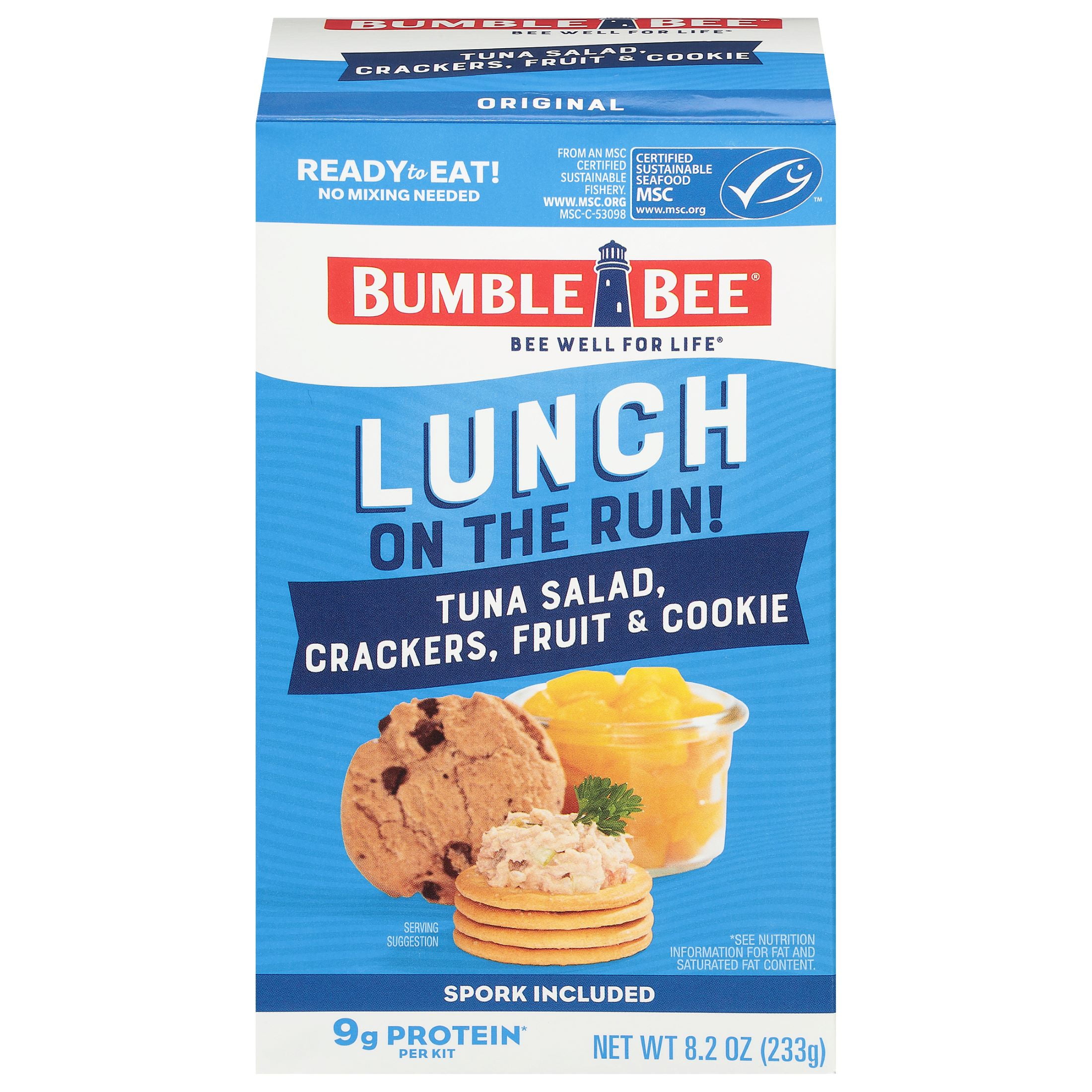 (2 pack) Bumble Bee Lunch on The Run Tuna Salad with Crackers Kit, Wild Caught, Ready to Eat, Includes Peach Cup and Cookie, Shelf Stable Box, 8.2 oz