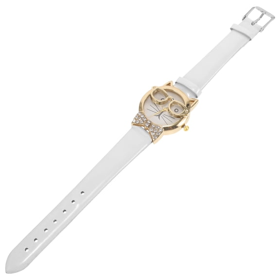 LOLIPPYY Fashionable White Cat Face Wristwatch with Adjustable Band for Leisure and Daily Wear
