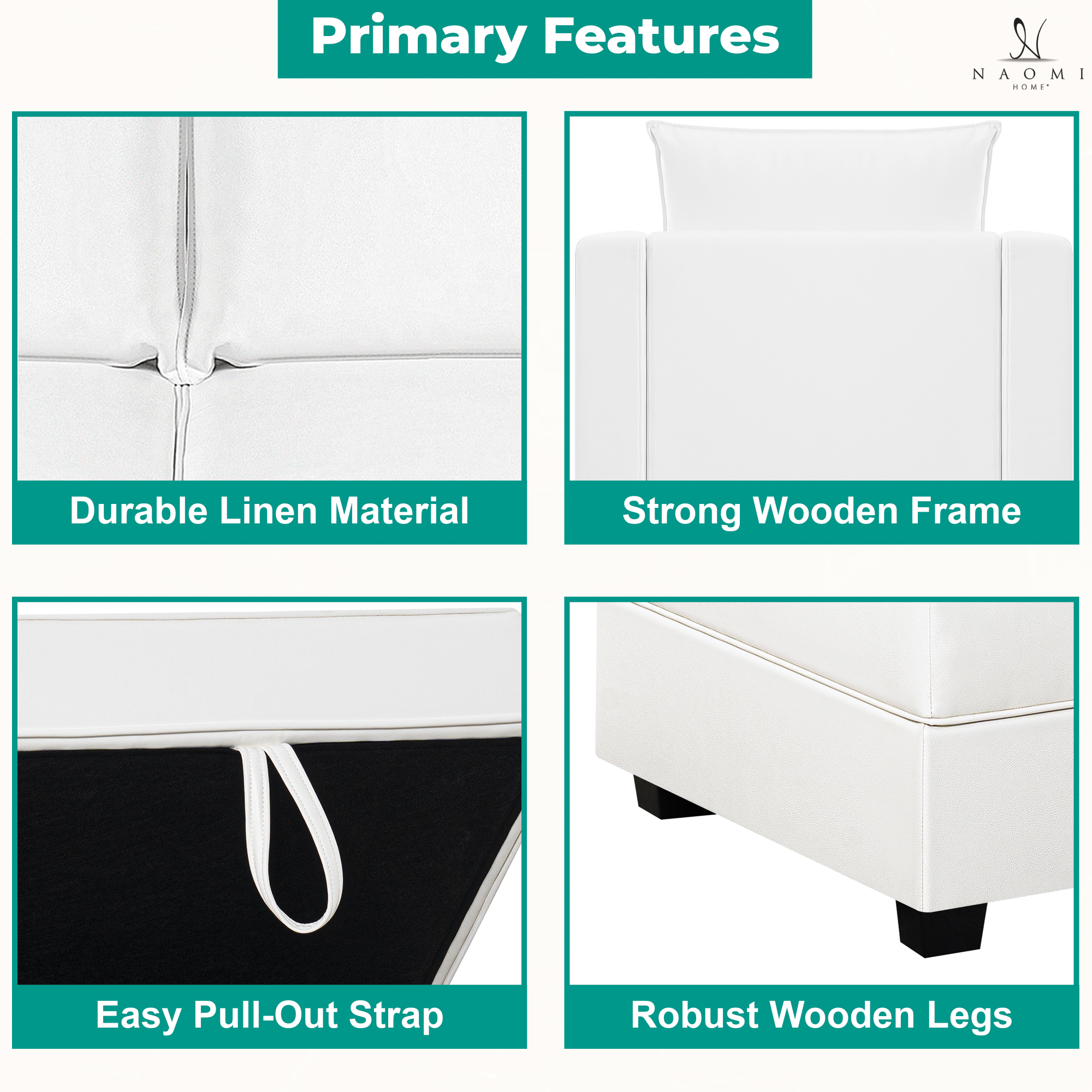 25" Square Ottoman Footstool, Ottoman with Storage for Living Room & Bedroom, Color: Bright White, Fabric: Air Leather