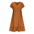 thumbnail image 6 of Patlollav Womens Dresses Short Sleeve V Neck Drawstring Casual Ruffle A-Line Mini Dress, 6 of 6