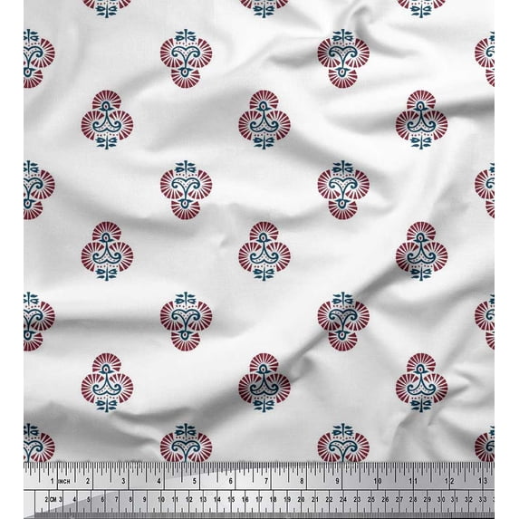 Soimoi Satin Silk Fabric Floral Block Printed Fabric 1 Yard 42 Inch Wide
