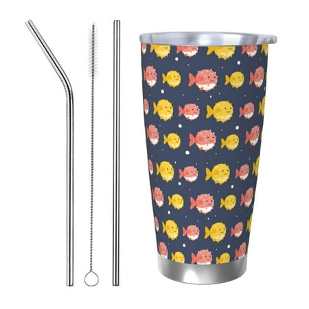 

Goofa Cute Puffer Fish for 20 oz Skinny Tumbler Stainless Steel Coffee Mug Slim Vacuum Insulated Travel Cup Car Cup-Straw Three-piece Set