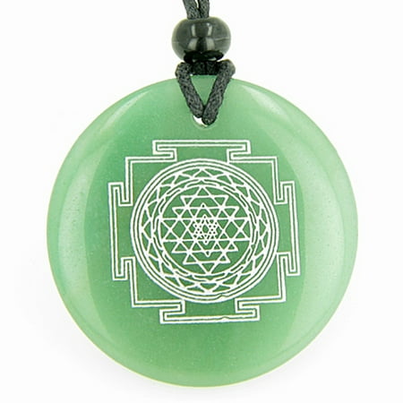 Green Rutilated Quartz Necklace - Sri Yantra Chakra Talisman Green Quartz Magic Pendant Necklace