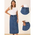 thumbnail image 2 of DARING DIVA Women's High Waisted Flap Pocket A-Line Vintage Denim Maxi Skirt S Mid-Blue, 2 of 6