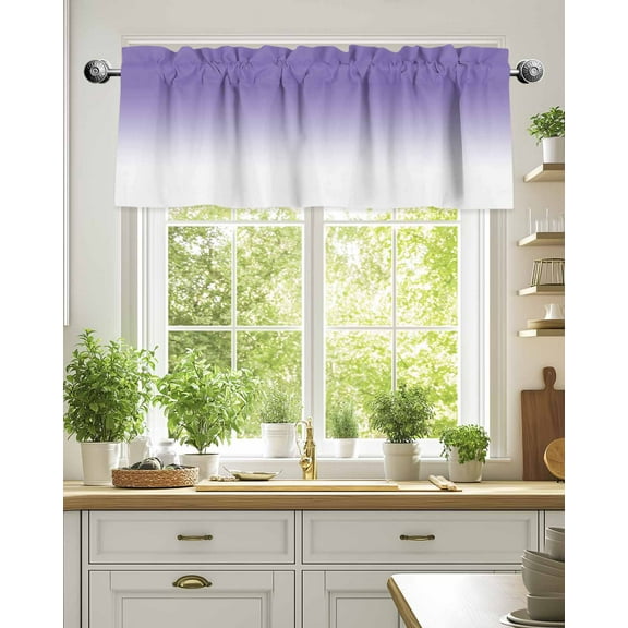 Curtain Valance for Windows,Purple to White Gradient Ombre Kitchen Valances Rod Pocket Short Curtains,Modern Minimalist Art Window Treatment Panel for Bedroom Bathroom 54"x18"