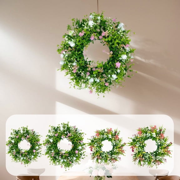 MORESEC under $5 4Pcs Summer Flower Wreath,Seasonal Artificial Wreath for Front Door, Garden Gate, Window Box, Fireplace Mantel, Summer Spring Decor, Home Decoration, Ready to Hang