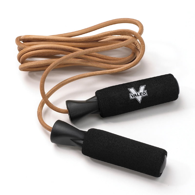 Valeo Adjustable Leather Jump Rope With Molded Handles And Foam Grips