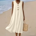 thumbnail image 2 of Lovzfmll Women's Decorative Button Linen Blend Pocket Shift Maxi Dress, Loose V Neck Sleeveless Casual Dress Beige, XL, 2 of 8